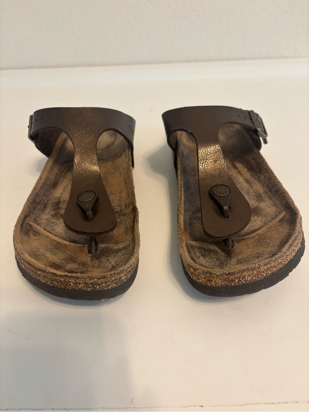 Birkenstock Womens metallic brown Leather Thong Sandal Adjustable Buckle Sz 40